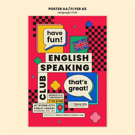 Free PSD | Vertical poster template for english language club