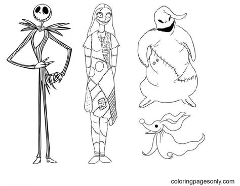 Jack Skellington, Sally, Zero and Oogie Boogie Coloring Page - Free ...