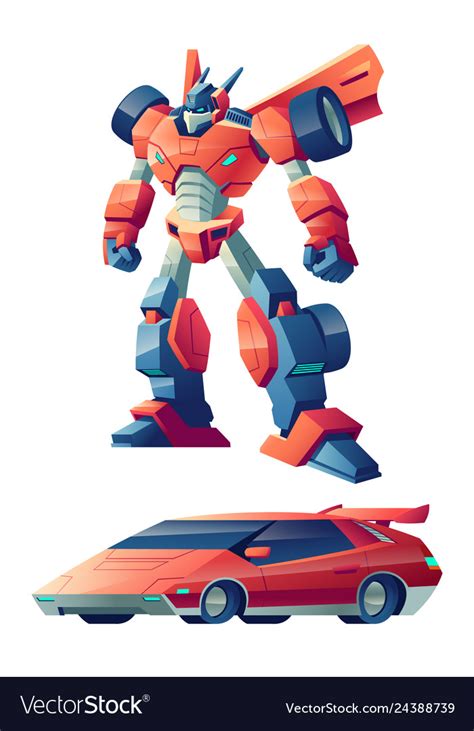 Robot transforming in sport car cartoon Royalty Free Vector