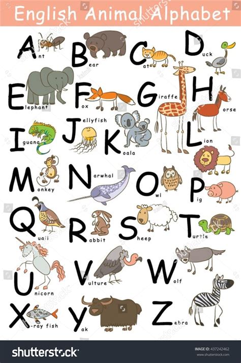 English Animal Alphabet Z Each Starting: vetor stock (livre de direitos ...