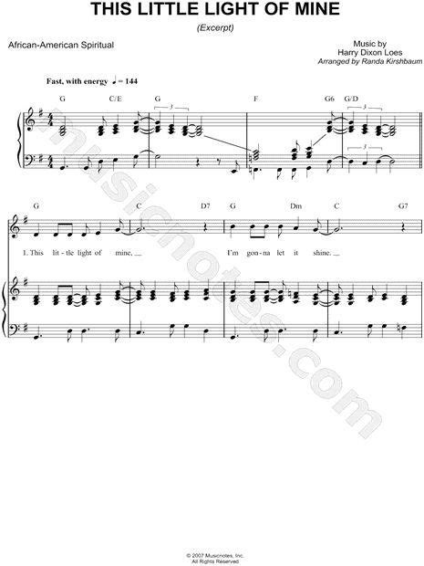 Harry Dixon Loes "This Little Light of Mine [excerpt]" Sheet Music in G ...