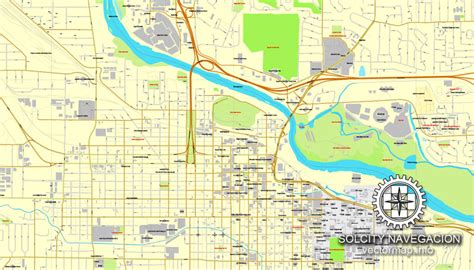 Eugene, Oregon, US printable vector street City Plan map, full editable ...