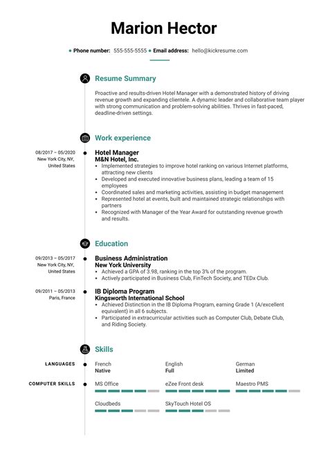 Free Hotel Manager Resume Sample | Kickresume