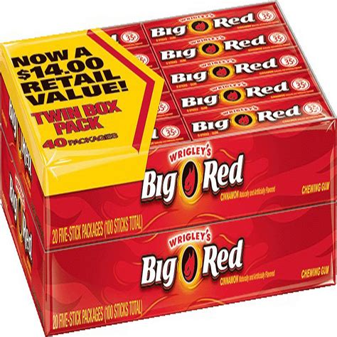 Buy Wrigleys Big Red chewing gum, Cinnamon,40 pack, 5 sticks per pack ...