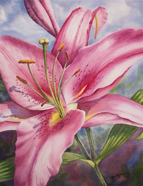 Pink Stargazer Lily, watercolour by Shelley Waring | Lily painting ...