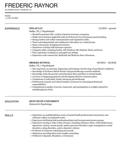 Psychologist Resume Samples | Velvet Jobs