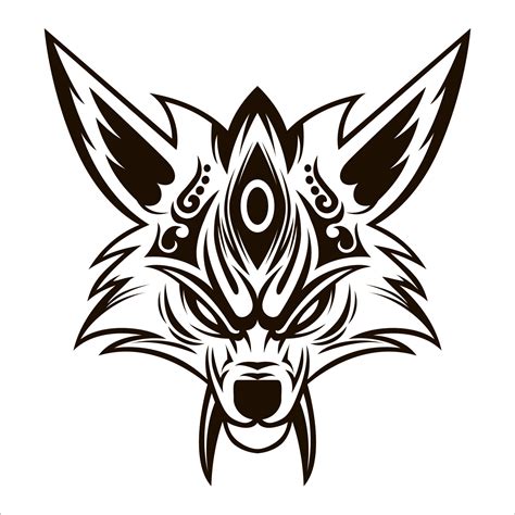 Kitsune Drawing Vector. Kitsune Wolf Head Black And White Drawing ...