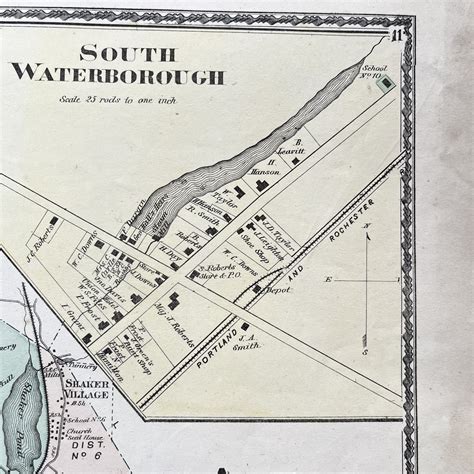 1872 Hand-Colored Street Map of Alfred, Maine with Littlefield's Mills ...