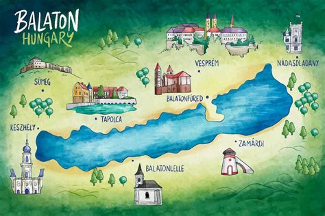 Free Vector | Watercolor lake balaton map design