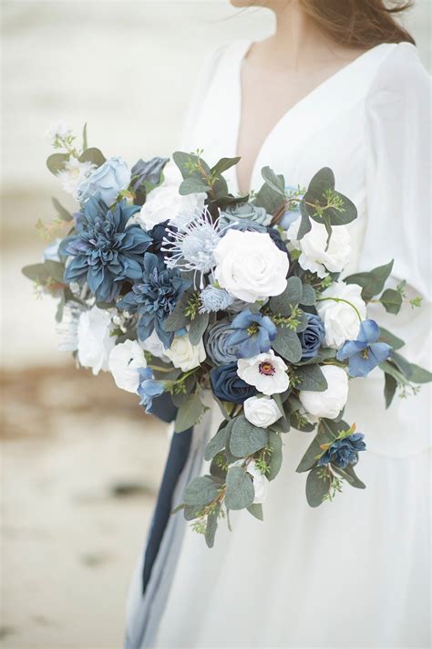 French Dusty Blue Artificial Flowers Box Set 8 Tones | Blue wedding ...