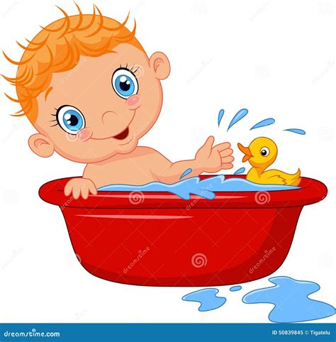 Happy Cartoon Baby Kid In Bath Tub Vector Illustration | CartoonDealer ...