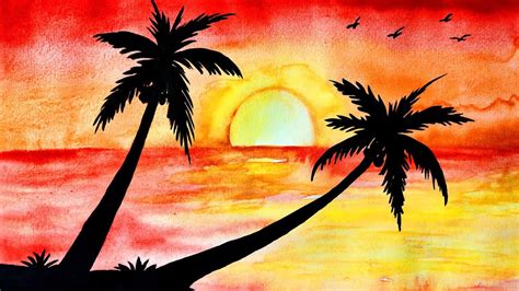 Sunset Watercolor Drawing Scenery Easy / Your project is to create your ...