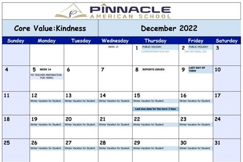 School Calendar - Pinnacle American School