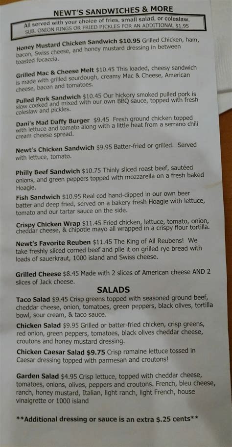 Menu at Newt's North pub & bar, Rochester, E. Frontage Rd Hwy