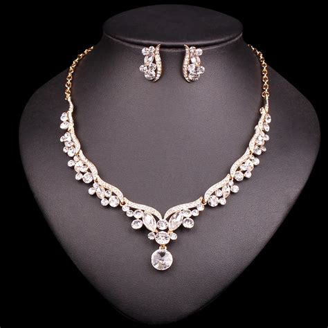 Fashion Gold Color Bridal Jewelry Set for Brides Crystal Necklace ...