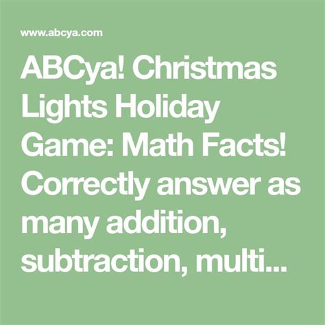 ABCya! Christmas Lights Holiday Game: Math Facts! Correctly answer as ...