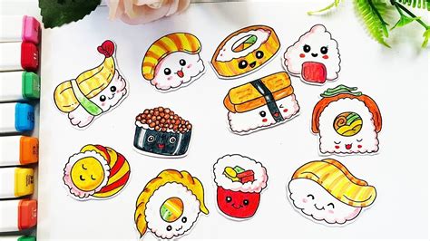 Cách Vẽ Sushi Sticker Cute Phô Mai Que | Vẽ đồ ăn dễ thương đơn giản ...