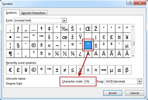 Degree Symbol in Excel