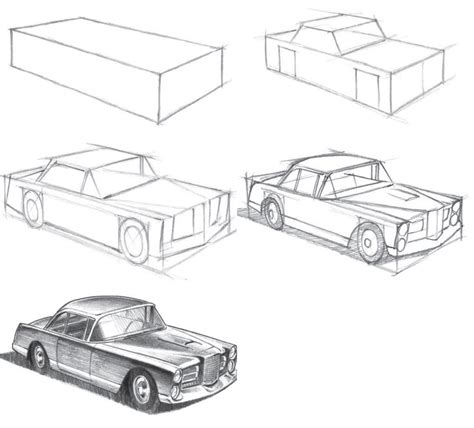 Step by step drawing a simple automobile | Perspective drawing ...