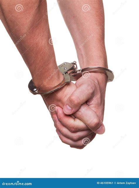 Male Hands in Police Handcuffs Showing Gesture Stock Image - Image of ...