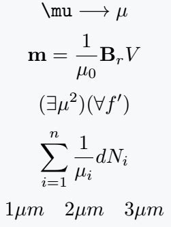 How do you make mu(μ) and nu(ν) symbol in LaTeX?