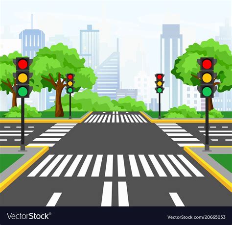 Vector illustration of streets crossing in modern city, city crossroad ...