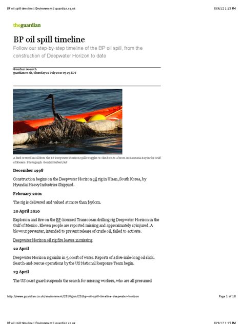 BP Oil Spill Timeline | Environment | Guardian.co.Uk | Deepwater ...