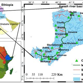 Location map of Awash river basin with its stream networks and climate ...