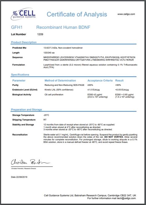 Certificate of Analysis