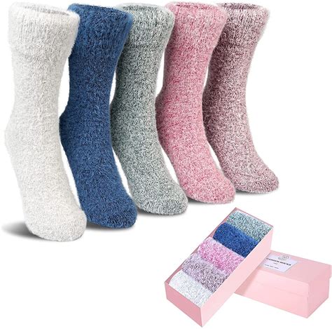 5 Pack Women Fuzzy Socks Thick Soft Warm Winter Wool Fluffy Cozy Socks ...