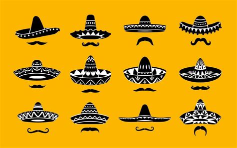 Mexican sombrero hat icons and moustaches set 27769154 Vector Art at ...