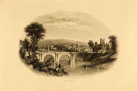 1852 Steel Engraving Kelso Scotland Abbey Bridge Cityscape Borders Flo ...