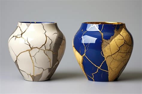 Premium AI Image | Before and after kintsugi transformation of pottery