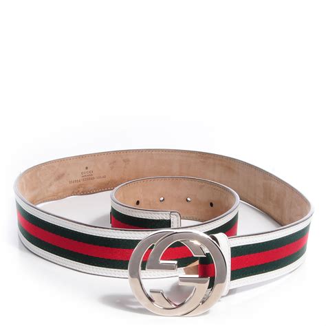 GUCCI Leather Web GG Belt 100 40 White 67715