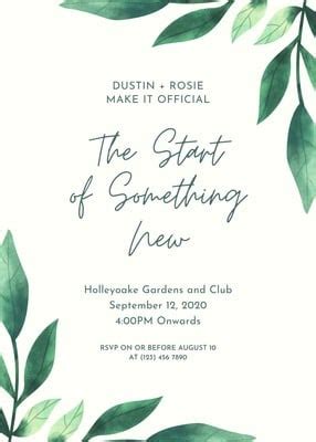 Green Script Leaves Rustic Floral Wedding Invitation - Templates by Canva