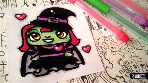 Halloween Drawings - How To Draw Cute Witch by Garbi KW - YouTube