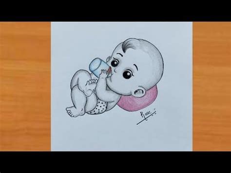 How to draw cute baby drinking milk || simple art with rose || baby ...