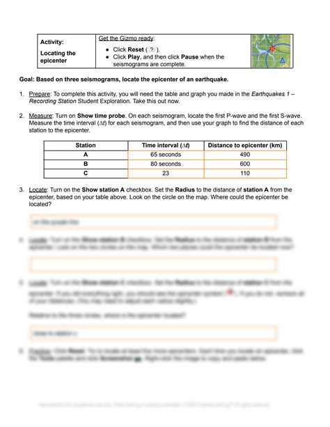 SOLUTION: Earthquakes 2 Epicenter Answer Sheet - Studypool