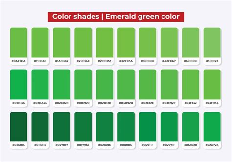 Green color shades with RGB HEX for textile, fashion design, paint ...