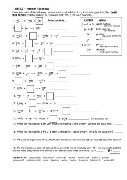 Alpha And Beta Decay Worksheet With Answers - Ivuyteq