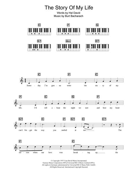 The Story Of My Life by Burt Bacharach Sheet Music for Piano Chords ...