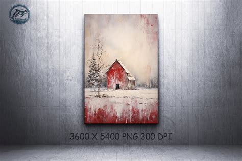 Christmas Barn Wall Art Oil Painting Graphic by Whale Art · Creative ...