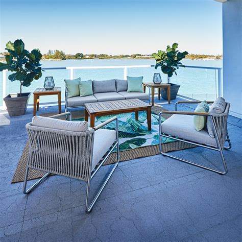 Lloyd Flanders Elevation Modern Outdoor Furniture Set with Teak Tables ...