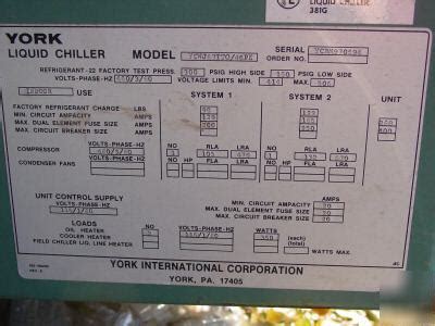 York 250 ton liquid chiller system commercial