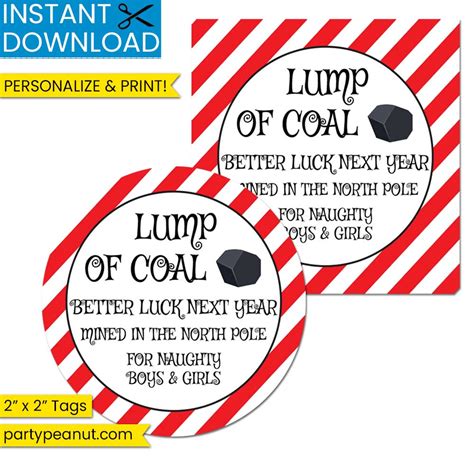 Lump of Coal Tags Christmas Gift Tags - Party Peanut