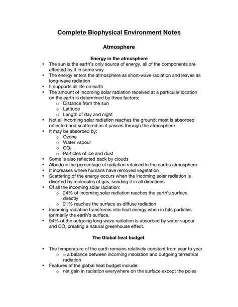 Biophysical Environment Notes | Geography - Year 11 HSC | Thinkswap