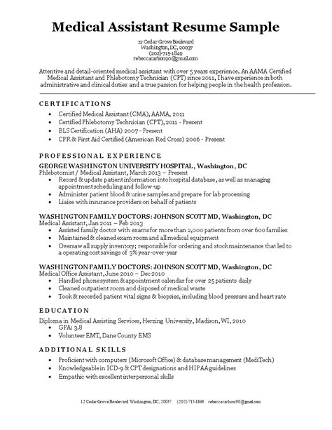 Medical Assistant Resume Sample | Templates at allbusinesstemplates.com