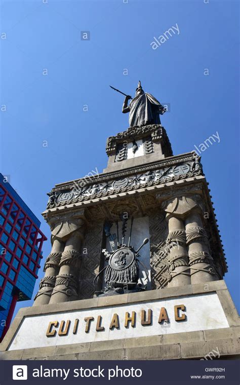 Cuauhtemoc statue in Mexico City, Mexico. He was the Aztec ruler ...