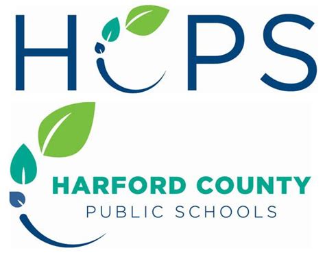 the logo for harford county public schools, with two green leaves on top