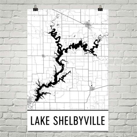 Lake Shelbyville IL Art and Maps – Modern Map Art